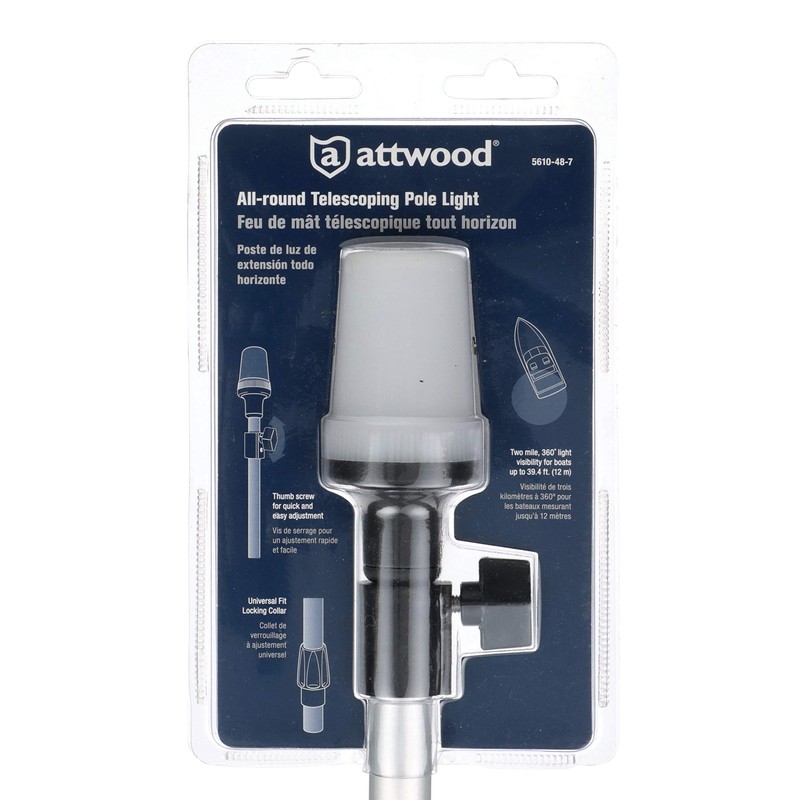 attwood 5610-48-7 Telescoping Pole Light, All-Around Light, Height-Adjustable 26-42 inches,