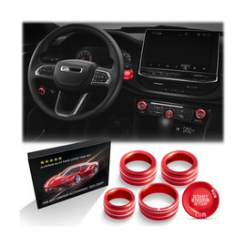 Polodunn for Jeep Compass Accessories 2022 2023 2024 2025 2026, Interior Upgrade Aluminum Alloy Knob Cover Kit (Red, 6-Piece/Set) - A/C, Volume Dial, Headlight Switch & Push Start Button