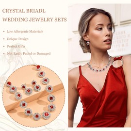 Red Jewelry Set for Women Costume Jewelry for Women Rhinestone Necklace Earrings Bracelet Set Prom Dress Accessories Prom Bridal Jewelry Sets for Wedding