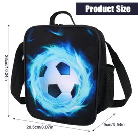 Lotvic Football Lunch Box Bag, Insulated Lunch Bag for Kids Boys Girls, Reusable Tote or Crossbody Childrens Lunch Box with Drink Bottle Holder for School Picnic Travel Hiking Camping
