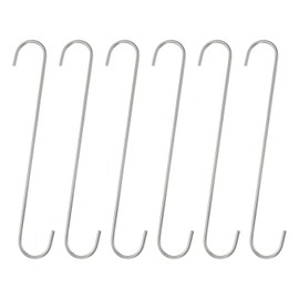 sourcing map 6pcs Long S Hooks 12 Inch Extra Long Metal S-Shaped Hanging Hooks High Manganese Steel S Hanger Storage Organizing Tool for Kitchen Garden Bathroom Garage Closet, Silver