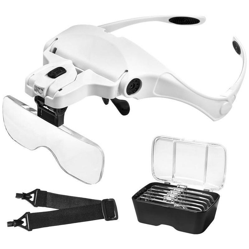 Anpro Magnifying Glasses Headset with Light, 5 Detachable Lenses (1X-3.5X),