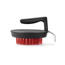 Outset 76621 Himalayan Salt Block, Pizza Stone and Cast Iron Pan Nylon Cleaning Brush with Stainless Steel Scraper, 5 x 4 x 3, Black