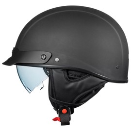 ILM Fiberglass Half Helmet Motorcycle Open Face with Visor for Motorbike Cruiser Moped Scooter DOT Model A213(Matte Black, XX-Large)