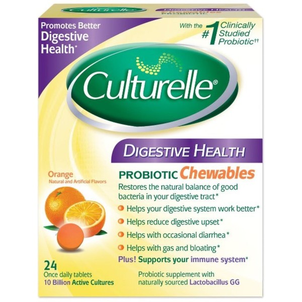 Culturelle Digestive Health Probiotic Chewable Tablets, Orange 24 ea (Pack of 6)