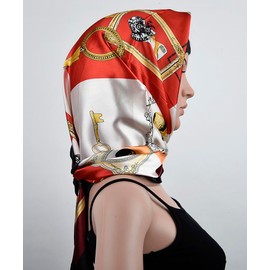 Corciova 35 x 35 Women Silk Square Hair Scarf Princeton Orange Upsdell Red Geometry Key Package Photo Frame Curly Headband