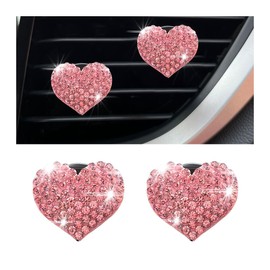 XINLIYA Car Air Vent Clips, 2Pcs Bling Heart Charm Air Conditioning Outlet Clip, Crystal Rhinestone Vent Clip, Sparkly Car Interior Decoration Cute Accessories for Women Girls（Pink）