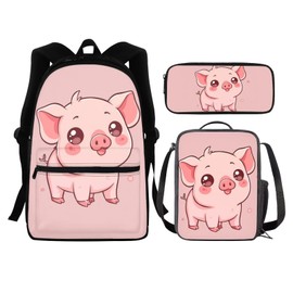 Tongluoye Cute Pig Backpacks for Girls With Lunch Box Pencil Case Kids Book Bags Preschool Kindergarten Elementary School Bag Teen 16 Inch Back Pack Bookbags for 3rd 4th 5th 6th Grade Boys Daypack