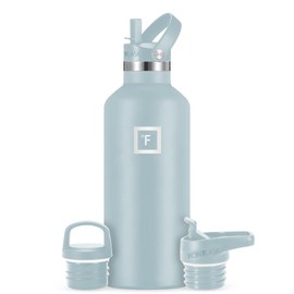 IRON °FLASK Camping & Hiking Hydration Canteens - 3 Lids (Narrow Straw Lid) Leak Proof Vacuum Insulated Stainless Steel - Hot & Cold Double Walled Sports Water Bottle - Morning Mist, 32 Oz