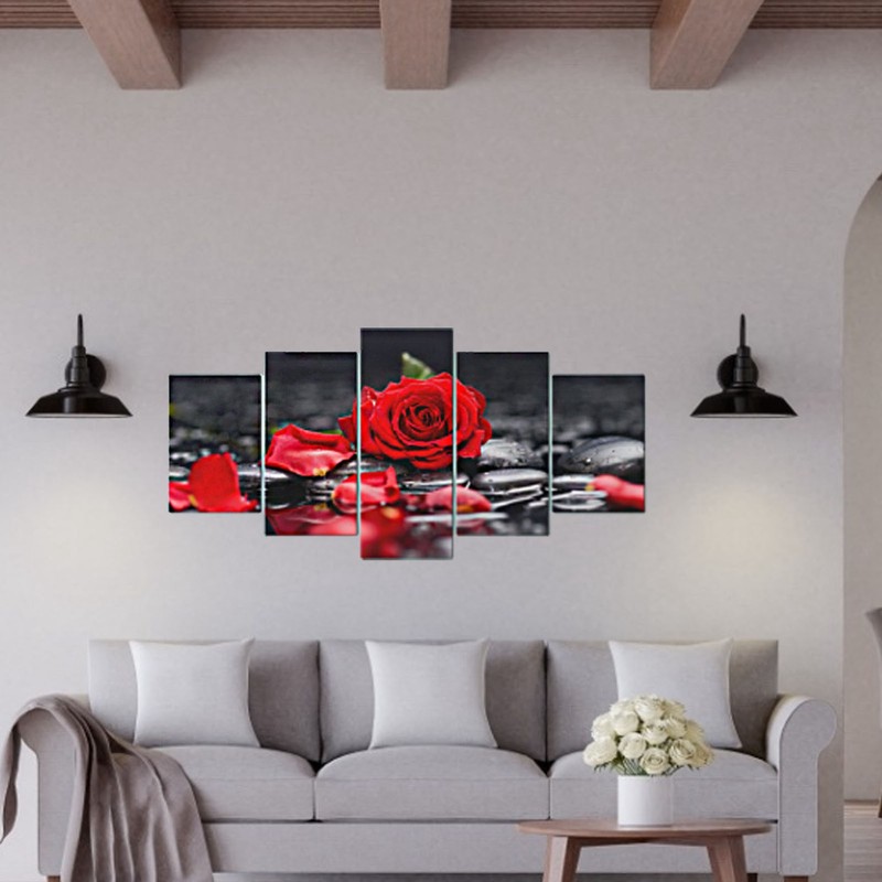 5Pcs Wall Art Painting Set Romantic Red Rose Frameless Painting