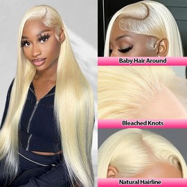 613 13x6 Lace Front Wig Human Hair 220% Density Straight Blonde Wig Human Hair 613 HD Lace Frontal Wig Human Hair Transparent HD Lace Pre Plucked with Baby Hair for Women 22 Inch