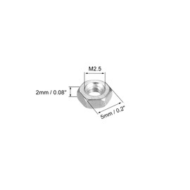 sourcing map Hex Nuts, M2.5x0.45mm Metric Coarse Thread Hexagon Nut, Carbon Steel, Pack of 100 (Silver Tone)