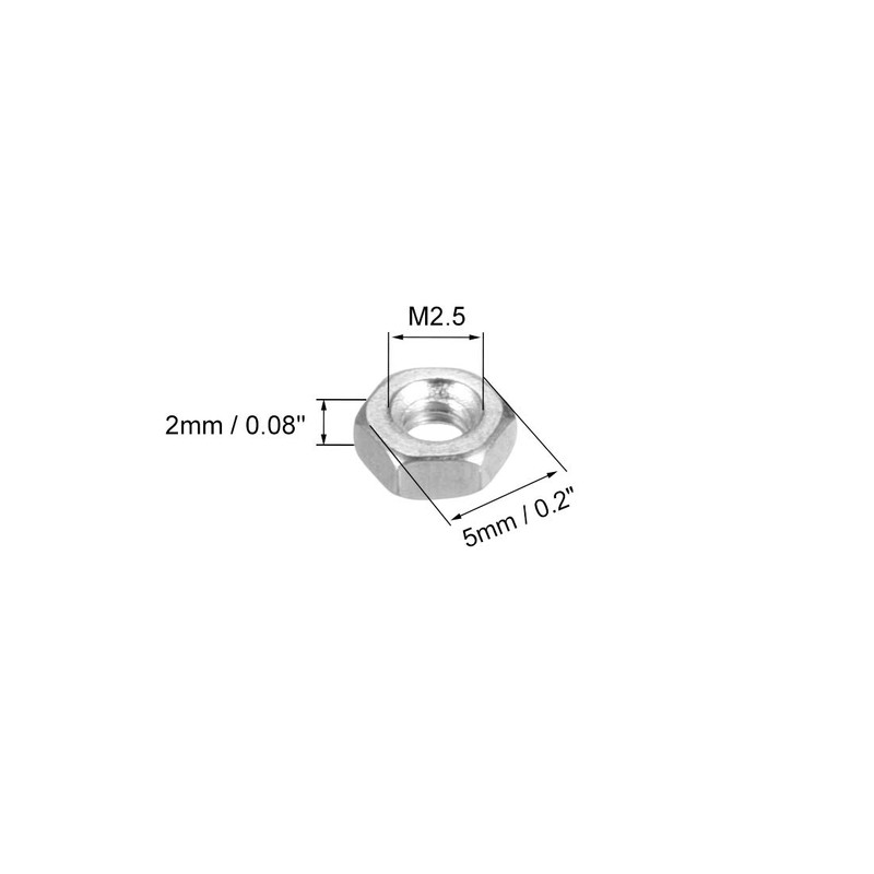 sourcing map Hex Nuts, M2.5x0.45mm Metric Coarse Thread Hexagon Nut,