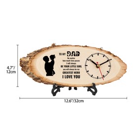 Tulolvae Gifts for Dad, Log Clock Birthday Presents for Daddy, Christmas Fathers Day Funny Valentines Gift for Best Dad from Daughter, Wall Home Office Clock Gifts for Men 12x4 Inch