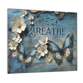 WTPNCZK Blue Butterfly Flower Wall Art 12x16inch Vintage Rustic Just Breathe Quotes Floral Wall Decor Canvas Painting Prints Artwork Home Decorations For Bedroom, Living Room, Office
