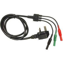 MAINS TEST LEAD CORD - SUITABLE FOR MEGGER MFT1502 MFT1502/2 MFT1552 & MFT1553 MULTIFUNCTION TESTER - 13A PLUG TO RED, BLACK & GREEN 4mm PLUGS