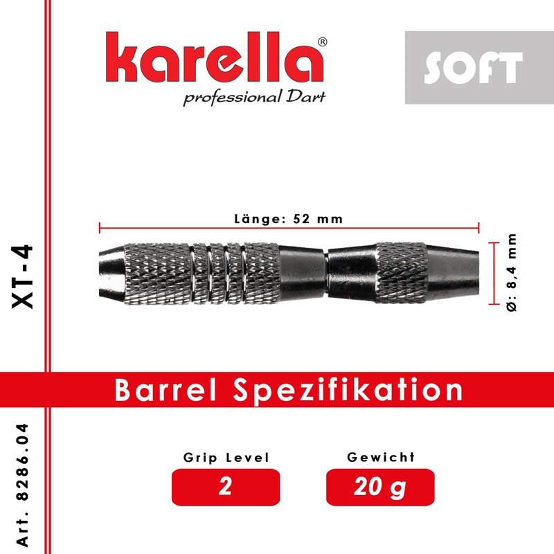 Karella Softdart XT-4 20g Barrel Length 52mm Beginner Darts Silver