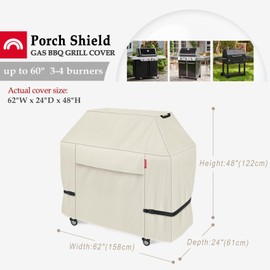 Porch Shield 62W x 24D x 48H inch Premium Gas Grill Cover Up to 60 inch, Waterproof and Fade Resistant 600D BBQ Covers for Weber, Brinkmann, Char-Broil and More, Light Tan