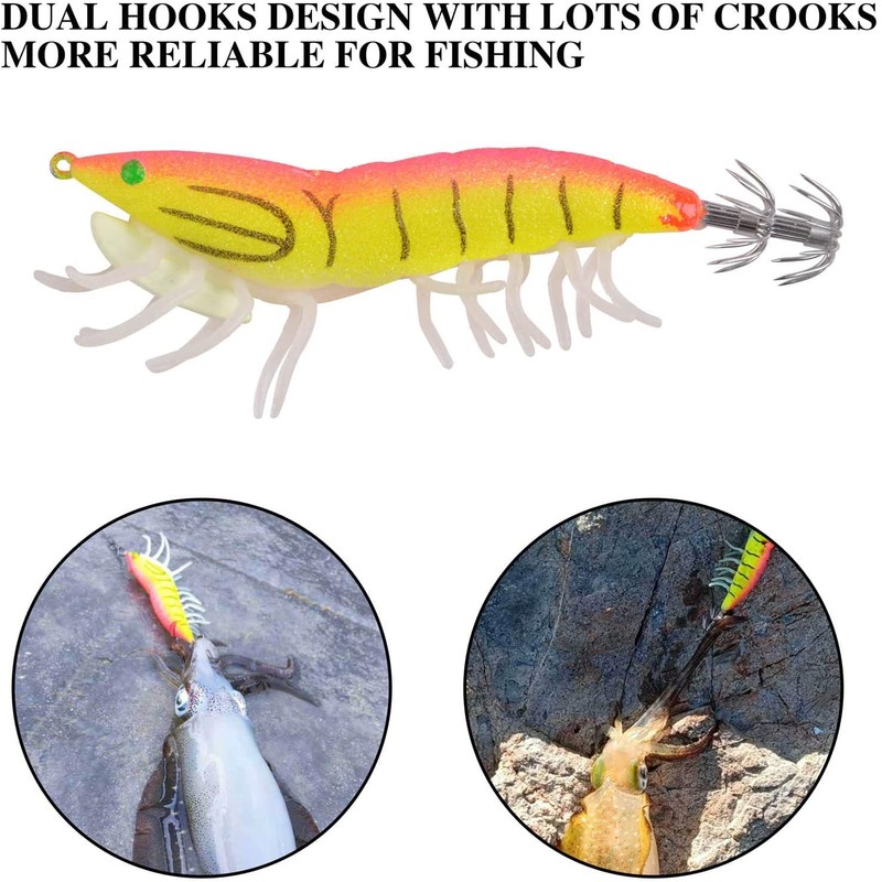 Luminous Squid Jig Hook Saltwater Fishing Lures Plastic Glow Shrimp