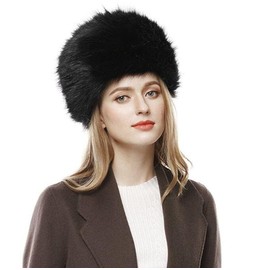 Folove Women's Fur Hat, Fluffy, Volume, Fluffy, Warm, Cold Protection, Thermal Insulation, Autumn and Winter Hat, Cap, Hat, Winter, Autumn, Gift for Her, Black