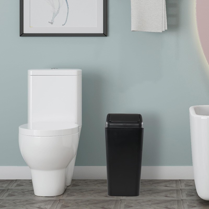 Oymlclivisa Black Plastic Swing Top Bin, 20 L Plastic Trash