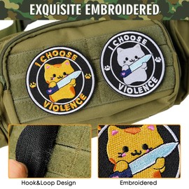 XMJY 3'' Funny Cat Patches - I Choose Violence, Embroidered Hook and Loop Patches, Cute Meme Morale Patch for Backpacks, Dog Harnesses, Army Vests, Gym Bags, Hats, Helmets(Yellow)
