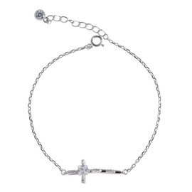 Sideways Cross Charm Bracelet for Women Holy Cross Christian Faith Bracelet Sterling Silver Jewelry Gift