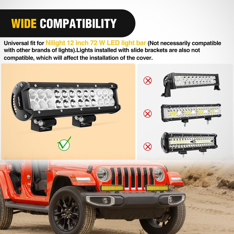 Nilight 12 Inch LED Light Bar Cover 2 PCS Yellow