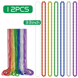 Bnikion Mardi Gras Beads, 12PCS Bead Necklace Party Favors, Metallic 6 Kinds of 33" Beaded Necklaces Costumes Stuff, Festival Parade Throw Accessory Sets for Mardi Gras Celebrations Decorations