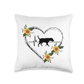 Animal Art For The Dog Lover Black lab Heartbeat with Sunflower Heart On White Throw Pillow, 16x16, Multicolor