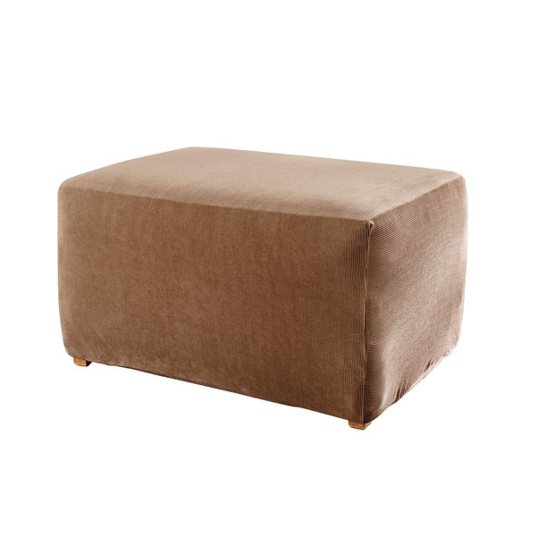 Surefit Home Décor Stripe Box Cushion Ottom Slipcover, Stretch Form Fit, Polyester/Spandex, Machine Washable, Ottoman, Brown