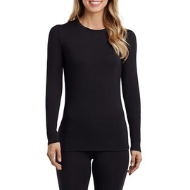 Cuddl Duds Women's Softwear with Stretch Long Sleeve Crew Neck Top -Layering Top with Smooth Fabrication, Body-Hugging Fit, Black, X-Small