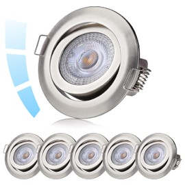 Sweet-led Set of 6 Three(3) Step-Dimming LED Recessed Spotlights Dimmable White / Chrome Nickel Lacquered Round Warm White Pivotable Recessed Spotlights 3000K 5W 230V 400 Lumen