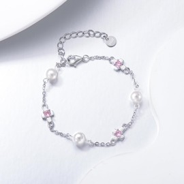 AOBOCO Cross Bracelet Sterling Silver Pearl Bracelet with Crystal, Religious Commounion Gifts for Girls Women