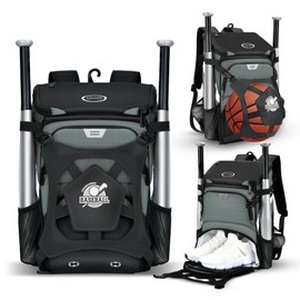 BAGNN Baseball Bag for Adult and Youth, Large Capacity Bat Bag Lightweight Softball Bag with Shoe Compartment and Fence Hook for TBall Bat & Equipment, Waterproof Baseball Backpack for Helmet, Gloves