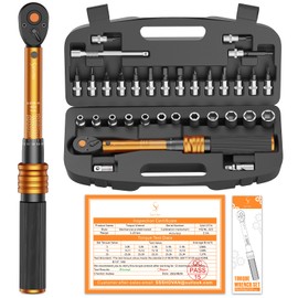 ss shovan Torque Wrench 1/4 Inch 3-25 Nm, 72 Teeth Ratchet, Torque Wrench Set for Bicycle, Motorcycle Spark Plug Change, Includes 1/4 Inch to 3/8 Inch Adapter, Universal Joint, 100 mm Extension