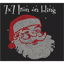 Wear To Start Rhinestone Bling Sparkle Iron On Transfer Santa Claus Face template decal