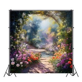 ChloropLastid Enchanted Forest Backdrop Fairy Garden Backdrop Spring Nature Wonderland Photography Background for Girl Birthday Baby Shower Party Photoshoot Studio Props 8x8FT