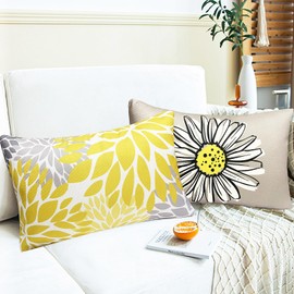 RYSMIYOU Yellow Linen Decorative Throw Pillow Covers 12x20 Pillow Cover Set of 4,Farmhouse Outdoor Pillow Covers, Throw Pillows Couch Pillow Covers for Sofa,Square Pillowcase Covers Home Decor