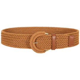 SANSTHS Women Wide Woven Belt for Dresses Fashion Rattan Braided Waist Belt Straw Raffia Boho Belt for Jeans,brown,XL