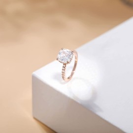 Zakk 3.5CT 925 Sterling Silver Engagement Promise Rings for Women Cushion Cut Cubic Zirconia CZ Wedding Bands for Her (Rose Gold,Size H)