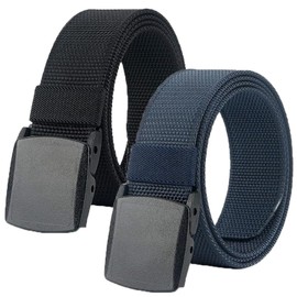 Luoqun88 Work Belts for Men Pack of 2,Belts for Men,Adjustable Nylon Fabric Belt,No Metal Buckle, Fast Pass Through the Airport Security,Breathable Outdoor Web Belts with Plastic Buckle-Black&Blue