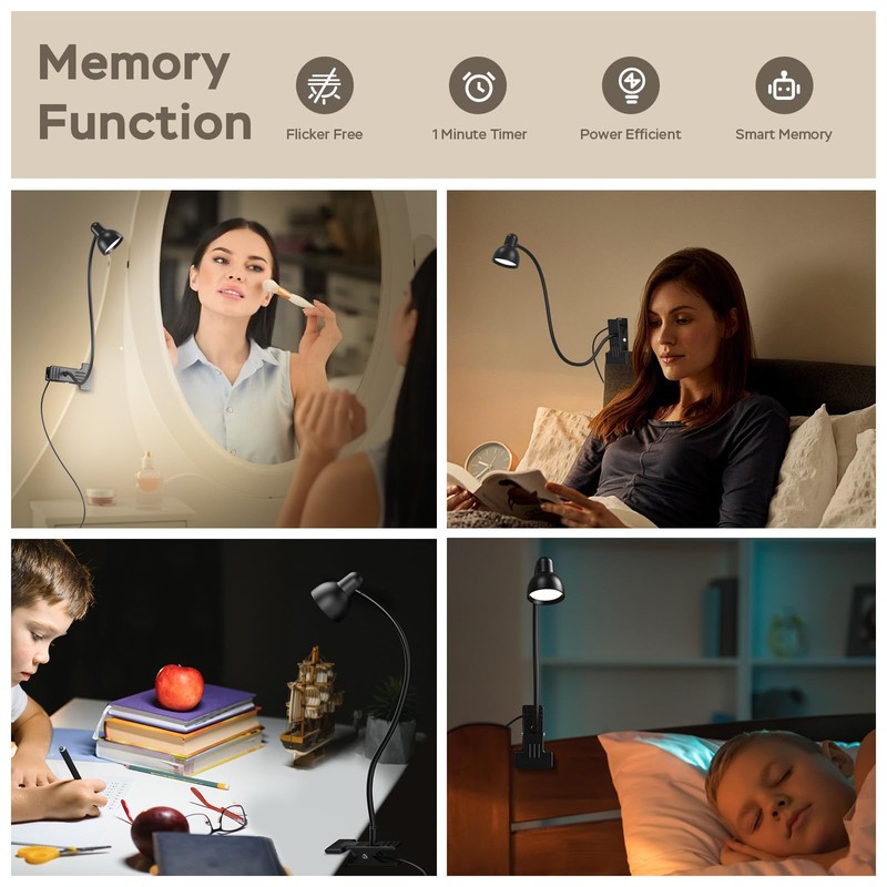 LiFMIRA Clip-on Reading Light - 3 Color Modes, 10 Dimmable