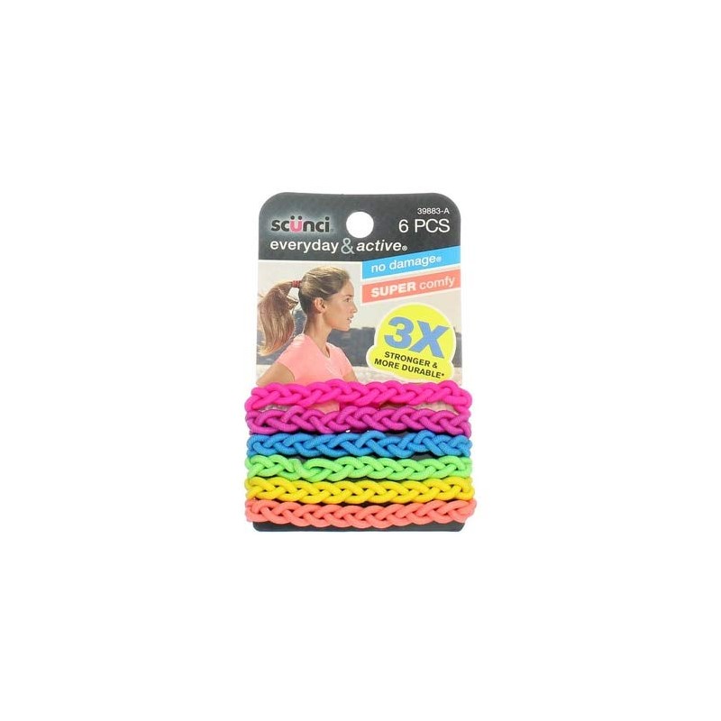 scunci Everyday & Active Strand Elastics, Assorted Colors 6 ea