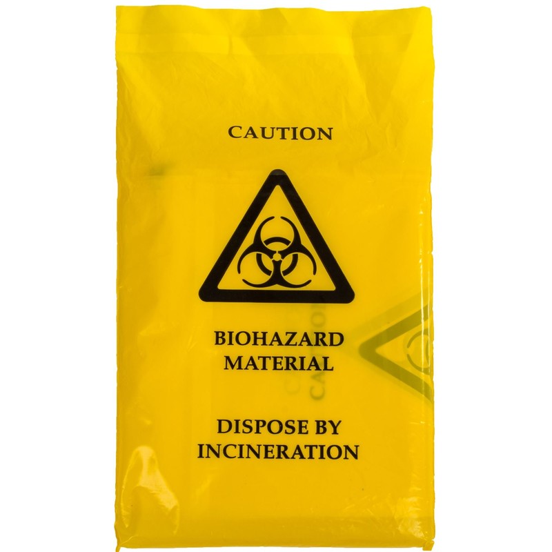 50x Yellow Biohazard Bags - 35cm x 20cm - Self