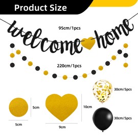 lakigoes Welcome Home Decoration Set - Welcome Home Party Decoration Black Gold with Banner, Bunting, Paper Garland & Balloons for Baby Shower, Family Party, Housewarming Party