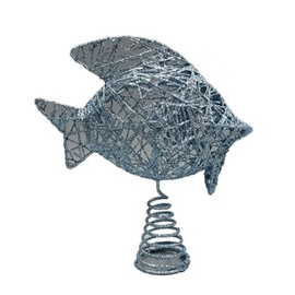 The Bridge Collection 10" Glitter Fish Nautical Christmas Tree Topper - Festive Ocean-Inspired Christmas Tree Beach Decoration for Coastal Tree