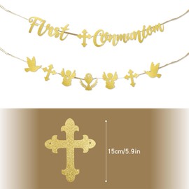 Luckious 2 Pcs First Holy Communion, Confirmation, Christening Decorations - Decorative Flag Pulling Bunting Banner for Baptism Celebrations