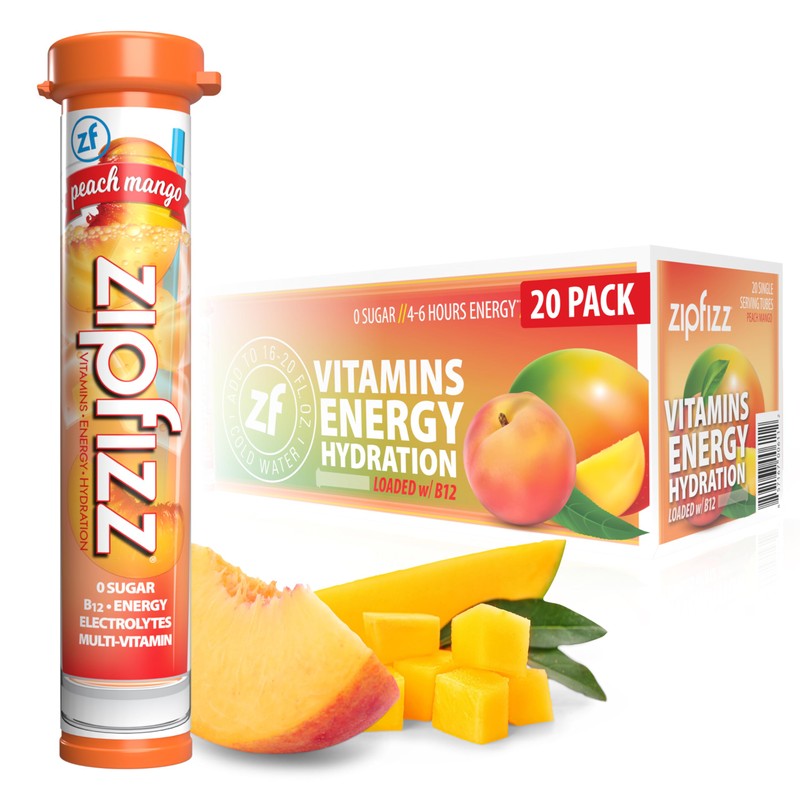 Zipfizz Daily Energy Drink Powder, Peach Mango, 20 Pack |