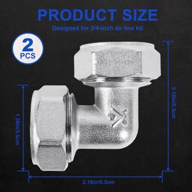 2 PCS 3/4'' Elbow Air Piping Fittings, Air Line Fittings for Compressed Air Line System Kit Brass-Nickel Plated, 200psi Working Pressure